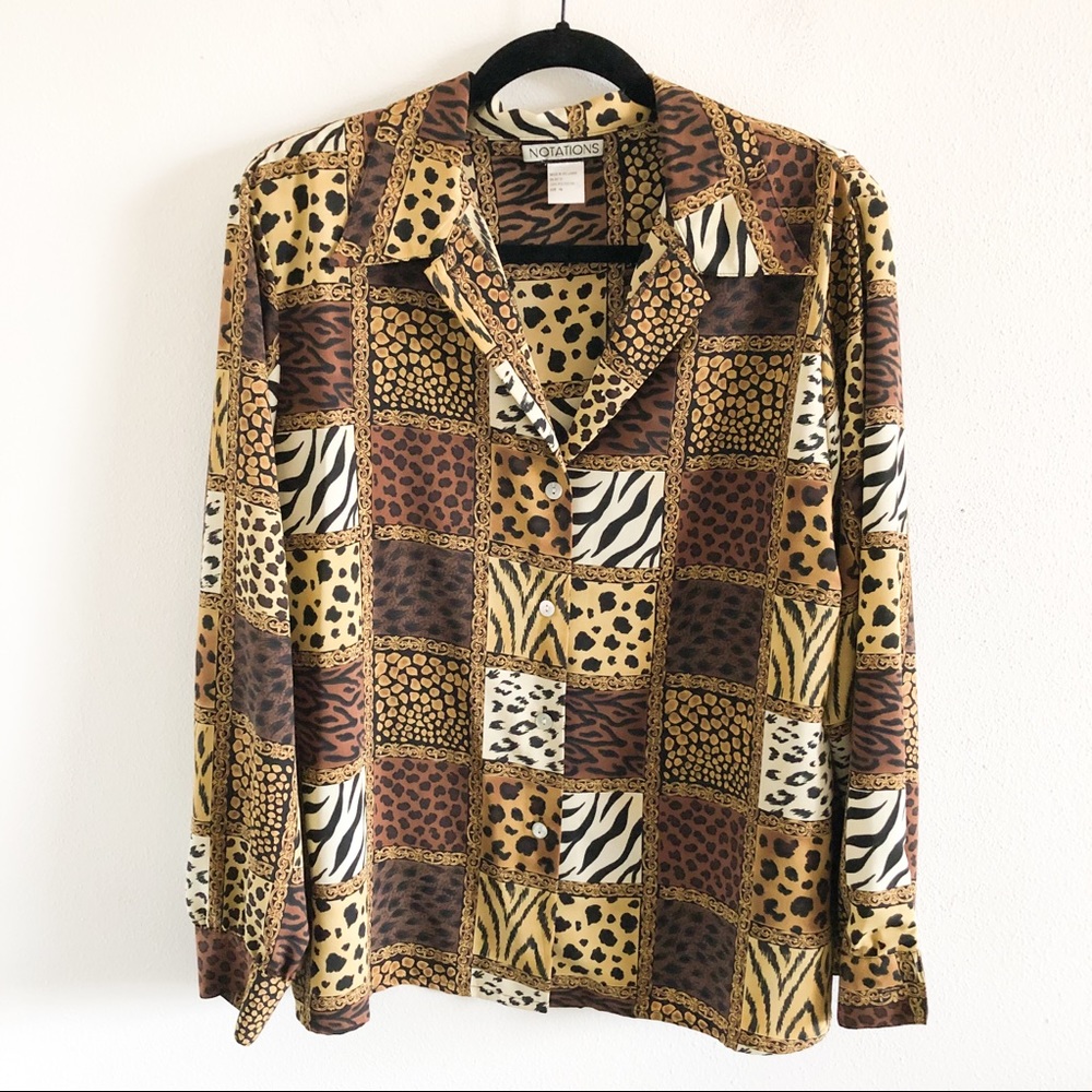 VINTAGE 90’s animal print button front shirt 16
